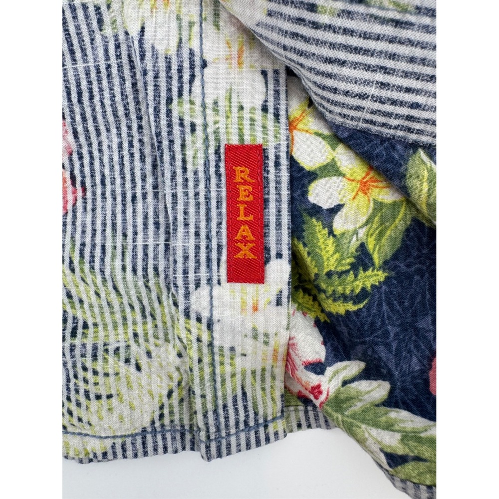 Tommy‎ Bahama Relax Mens XL Blue Striped Floral Tropical Short Sleeve Shirt - Picture 8 of 9